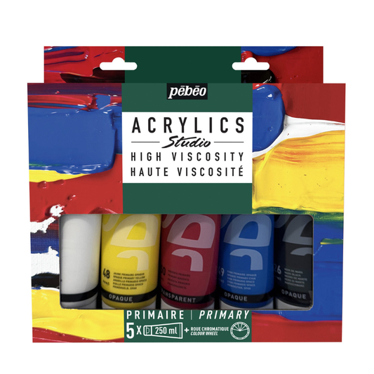 Akrilni boi set PEBEO_STUDIO_ACRYLICS_PRIMARY_SET_5_x_250_ML_COLOUR_WHEEL - акрилна боја - акрилни бои - Скопје - Македонија - Чудна шума - akrilna boja mk - akrilna boja Skopje