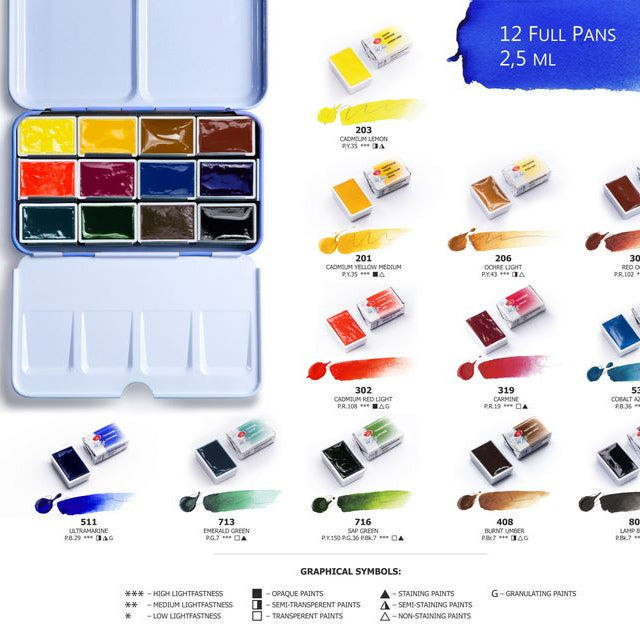 Set od 12 akvarelni boi - Metal Box - White Nights