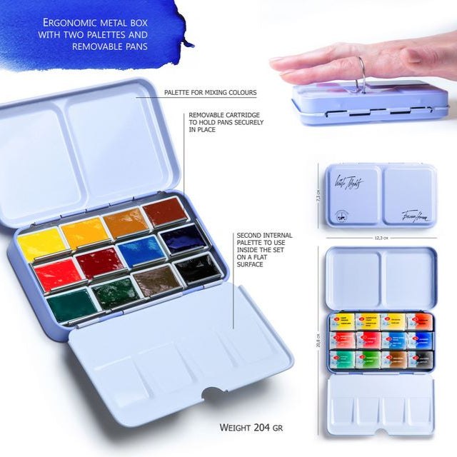 Set od 12 akvarelni boi - Metal Box - White Nights